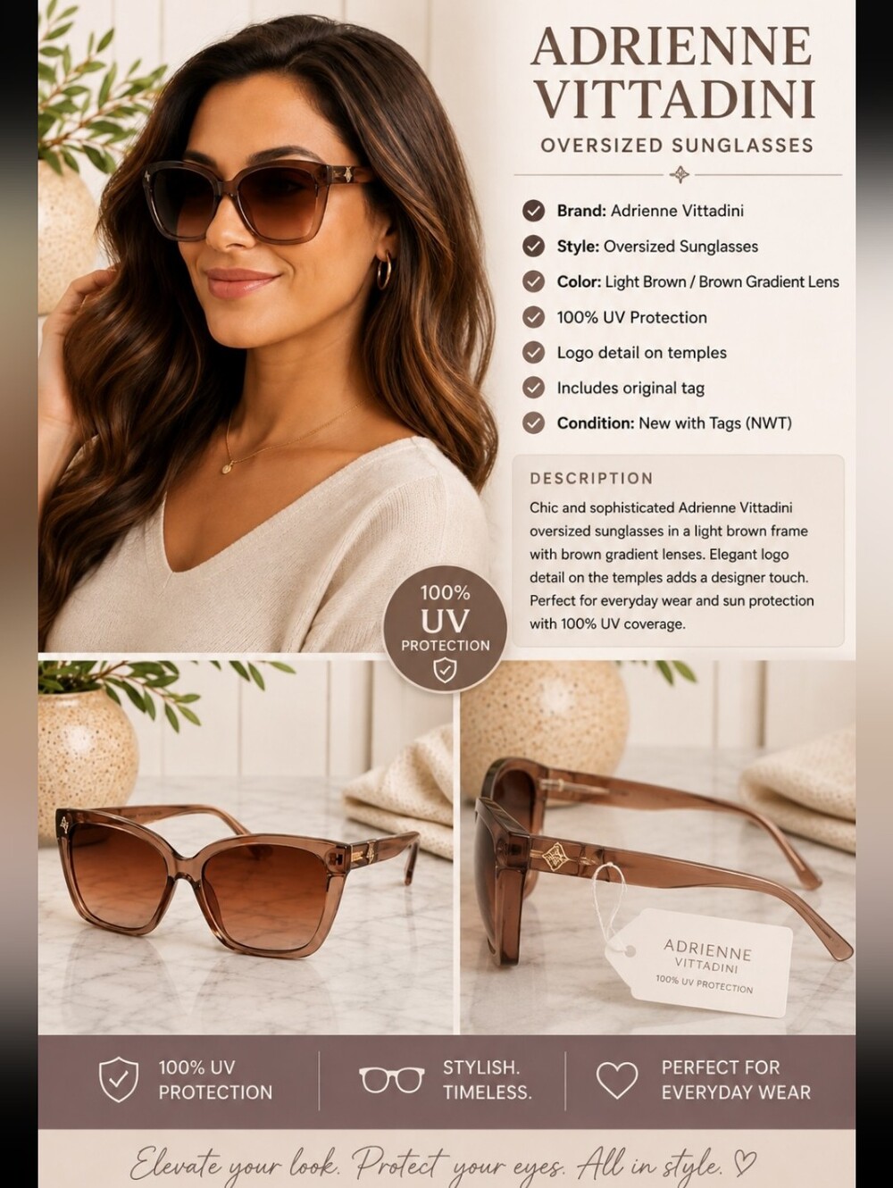 Adrienne Vittadini Brown Gradient Oversized Sunglasses